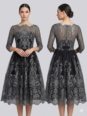 Chi Chi London Black Dress with Silver Lace Detail